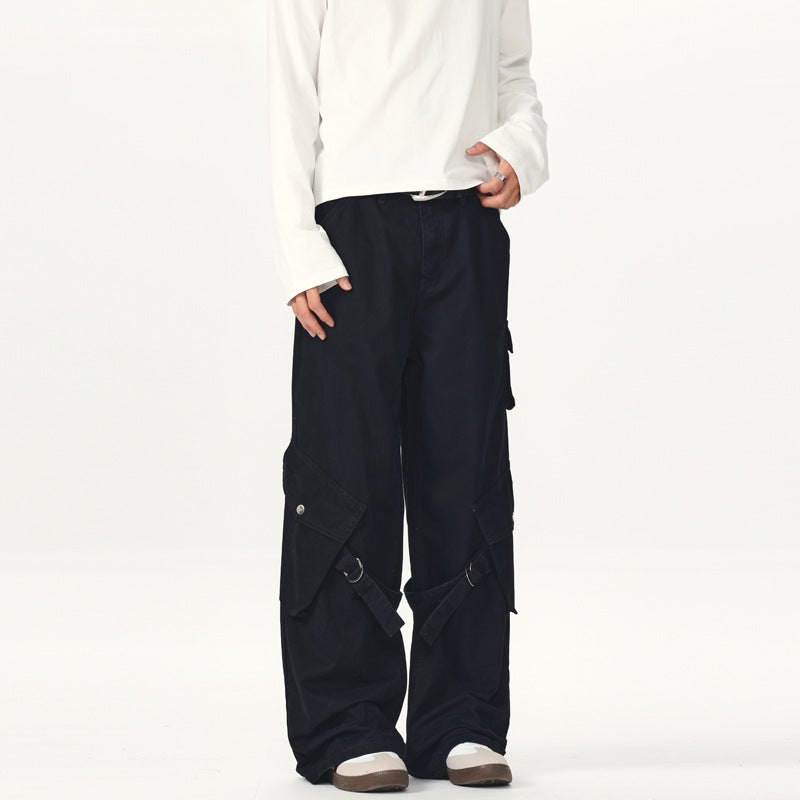Jiamu Unisex Cargo Pants – High Street Straight Trousers with Flap Pockets - Image 5